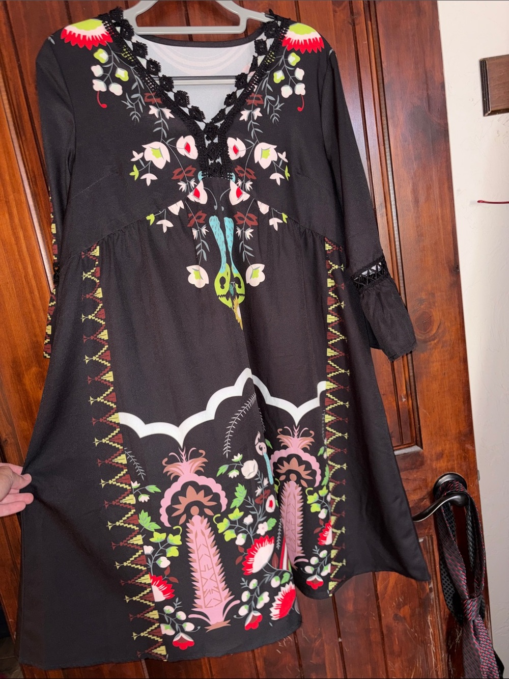Black Floral Embroidered Babydoll Dress